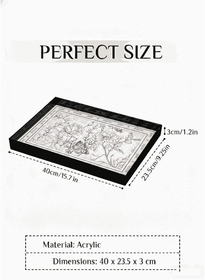 بيتلا صينية تقديم أكريليك مستطيلة، صينية تخزين أنيقة وفاخرة مقاومة للماء وسهلة التنظيف، منظم ديكوري للمنزل والحمام وغرفة المعيشة – نقش زهور كلاسيكية - Image 2